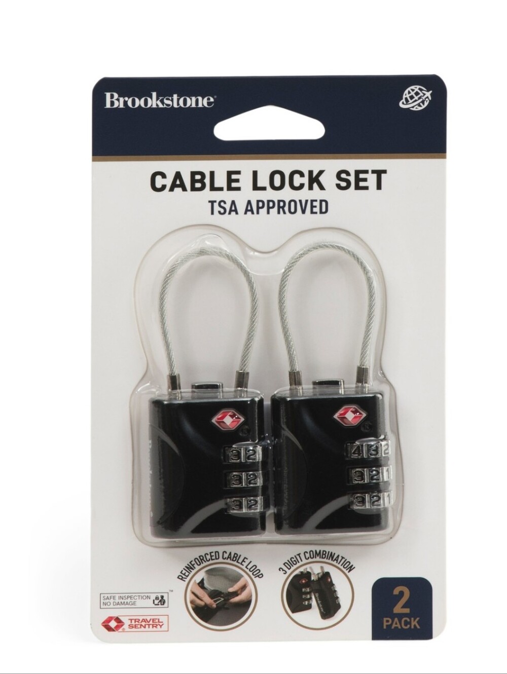 🪷3/$20🪷  NWT Brookstone Suitcase  Cable Lock Set BLACK TSA Approved 2-Pack Set